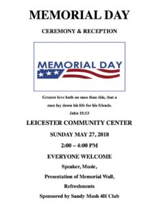 Memorial Day Ceremony and Reception @ Leicester Community Center | Leicester | North Carolina | United States