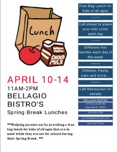 FREE BAGGED LUNCHES FOR KIDS DURING SPRING BREAK @ Bellagio Bistro | Asheville | North Carolina | United States