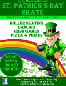 St Pattys Day Late Skate (all ages) @ Smoky Mountain Sk8way  | Waynesville | North Carolina | United States