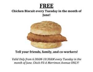 FREE Sausage Biscuit Breakfast Tuesday @ Chickfila at Merrimon Avenue | Asheville | North Carolina | United States