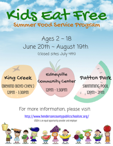 Kids Eat FREE: Henderson County Summer Food Service Program (2-18yrs) @ various Henderson County locations