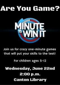 Minute to Win It (5-12yrs) @ Canton Public Library | Canton | North Carolina | United States