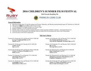 2016 Children's Summer Film Festival @ Ruby Cinemas | Franklin | North Carolina | United States