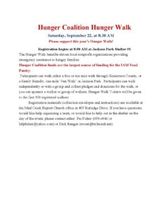 36th Annual Hunger Walk @ Henderson County Hunger Coalition  | Hendersonville | North Carolina | United States