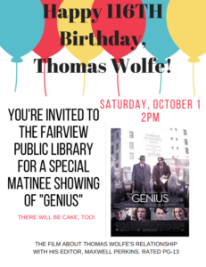 Happy 116th Birthday, Thomas Wolfe! @ Fairview Library | Fairview | North Carolina | United States