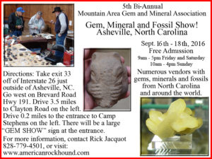 5th Bi-Annual Gem, Mineral and Fossil Show @ Camp Stephens | Arden | North Carolina | United States