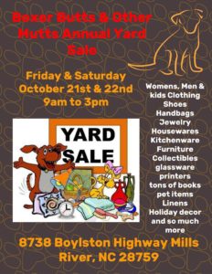 BBOM Annual Yard Sale @ Boxer Butts & Other Mutts | Mills River | North Carolina | United States