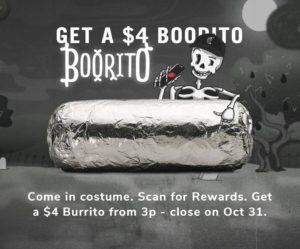 $4 "Boorito" on Halloween @ all area Chipotle Restaurants