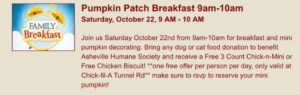 Pumpkin Patch Breakfast @ Chick-fil-A Tunnel Road Drive-Thru | Asheville | North Carolina | United States