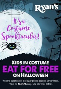 Kids in Costume Eat FREE @ all Ryan's Restaurant locations