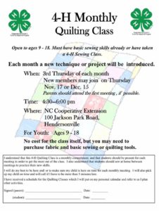 Monthly Quilting Class (9-18yrs) @ N.C. Cooperative Extension - Henderson County Center | Hendersonville | North Carolina | United States