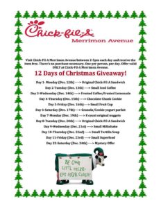 12 Day of Christmas Giveaways @ Chickfila at Merrimon Avenue | Asheville | North Carolina | United States