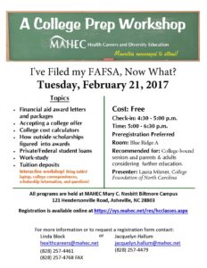 College Prep Workshop: 'I've Filed my FAFSA, Now What?' @ MAHEC Mary C. Nesbitt Biltmore Campus | Asheville | North Carolina | United States