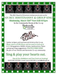 Hootenany and Sing-a-long @ The Hendersonville Community Co-op  | Hendersonville | North Carolina | United States