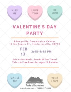 Valentines Day Party (12 and under) @ Edneyville Community Center | Hendersonville | North Carolina | United States