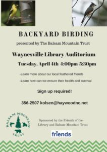 Backyard Birding with Balsam Mountain Trust @ Waynesville Public Library | Waynesville | North Carolina | United States