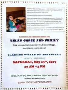 Blood Drive and Fundraiser Benefit for Selah Grace & Family @ Camping World of Asheville | Hendersonville | North Carolina | United States