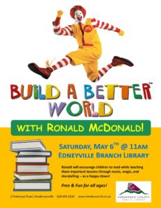 'Build a Better World' Magic Show with Ronald McDonald @ Edneyville Public Library | Hendersonville | North Carolina | United States