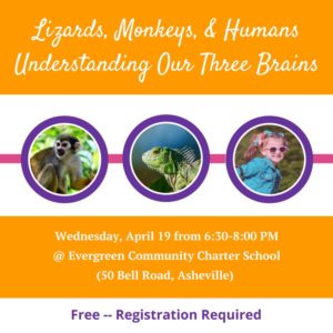 FREE Talk for Parents: 'Lizards, Monkeys, & Humans: Understanding Our Three Brains'  @ Evergreen Community Charter School | Asheville | North Carolina | United States