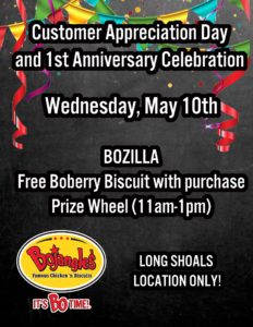 Customer Appreciation Day & 1st Anniversary Celebration @ Bojangles' Famous Chicken 'n Biscuits | Arden | North Carolina | United States