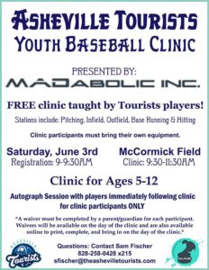 RAIN DATE: Asheville Tourists Youth Baseball Clinic, presented by Madabolic Inc (5-12yrs) @ McCormick Field | Asheville | North Carolina | United States