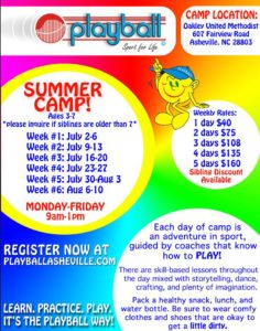 Playball Asheville Facebook Summer Camp GIVEAWAY CONTEST @ on our Facebook page!