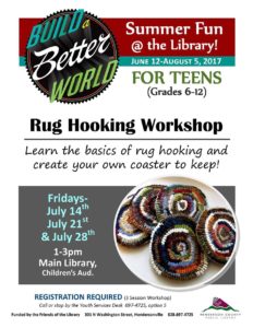 Teen Rug Hooking Workshop (6th-12th Grade) @ Main Hendersonville Public Library | Hendersonville | North Carolina | United States