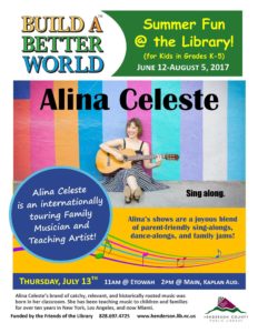 Musician Alina Celeste @ Etowah & Main Hendersonville Public Libraries | Hendersonville | North Carolina | United States