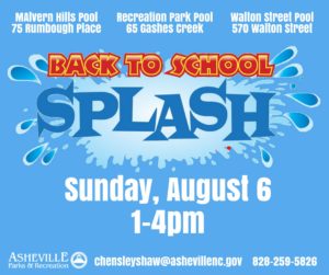 Back to School Splash @ all 3 Asheville Parks & Recreation Pools