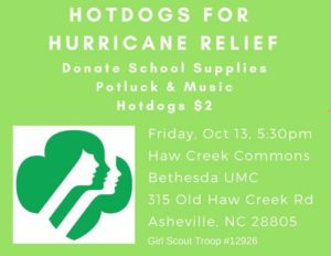 Hotdogs for Hurricane Relief @ Haw Creek Commons Bethesda UMC | Asheville | North Carolina | United States