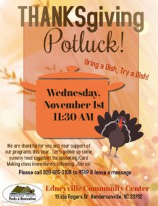 Thanksgiving Potluck @ Edneyville Community Center | Hendersonville | North Carolina | United States