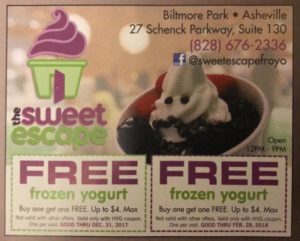 BOGO Yogurt (with attached coupon) @ The Sweet Escape | Asheville | North Carolina | United States