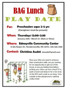 Bag Lunch Play Date (2-5yrs) @ Edneyville Community Center | Hendersonville | North Carolina | United States