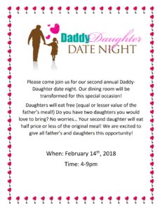 Annual Daddy Daughter Date Night @ Zaxby's of Marion | Marion | North Carolina | United States