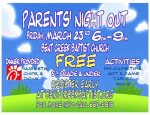 Parents Night Out (5th Grade & Under) @ Bent Creek Baptist Church | Asheville | North Carolina | United States