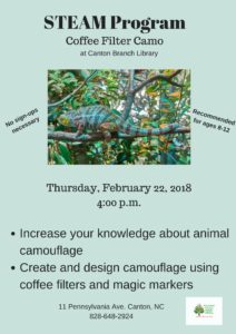 STEAM Program Coffee Filter Camouflage (6-12yrs) @ Canton Public Library | Canton | North Carolina | United States