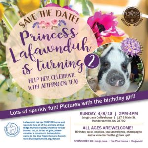 Lafawnduh's Birthday Tea in Support of Blue Ridge Humane Society @ Jongo Java Coffeehouse  | Hendersonville | North Carolina | United States