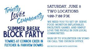 Summer Break Block Party @ 2 locations: Townes at Connor Creek in Fletcher and Fairview Downs | Fairview | North Carolina | United States