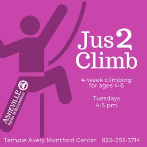 Jus2Climb 4 Week Youth Climbing Program begins (4-6yrs) @ Tempie Avery Montford Center | Asheville | North Carolina | United States