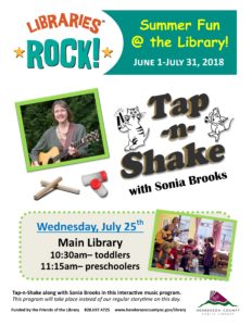 Tap n Shake with Sonia Brooks (Toddlers & Preschools) @ Main Hendersonville Public Library | Hendersonville | North Carolina | United States