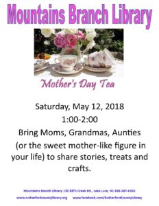 Mother's Day Tea at the Library (3-10yrs) @ Mountains Branch Library  | Lake Lure | North Carolina | United States