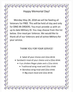 Veteran's Eat FREE @ Zaxby's of Marion | Marion | North Carolina | United States