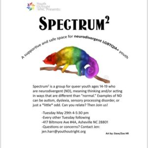 Spectrum2 Group: A Supportive and Safe Space for NeuroDivergent LGBTQIA+ youth (14-19yrs) @ Asheville | North Carolina | United States