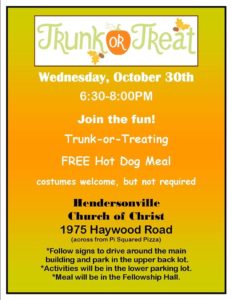 Trunk or Treat @ Hendersonville Church of Christ | Hendersonville | North Carolina | United States