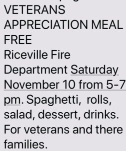 FREE Veterans Appreciation Meal (for veterans and their families) @ Riceville Fire Department Auxiliary | Asheville | North Carolina | United States