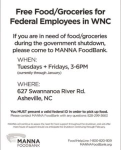 FREE Food/Groceries to Federal Employees in WNC @ Manna FoodBank