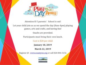 Play the Day Away: Teacher Workday Program (K-5th Graders) @ Transylvania County Parks & Recreation 