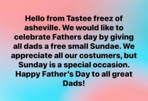 FREE Small Sundae for Dad @ Tastee Freez of Asheville