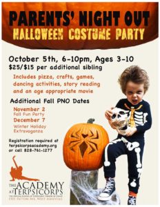 Parents Night Out Halloween Costume Party (3-10yrs) @ The Academy at Terpsicorps Theatre of Dance