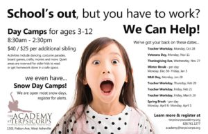 School's Out Day Camp (3-12 years) @ The Academy at Terpsicorps Theatre of Dance